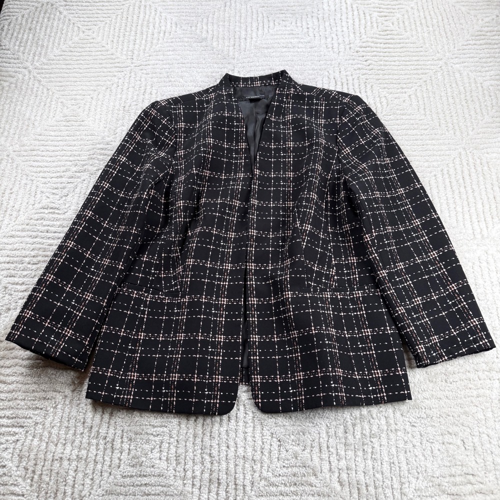 Liz Claiborne Career Blazer Womens 10 Black Pink Plaid Office Preppy Career Chic